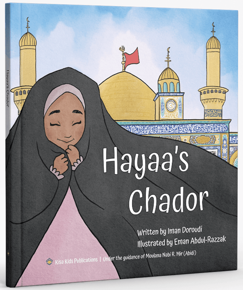 Children's book cover showing a smiling girl in a black chador with Islamic mosque background