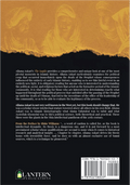 Back cover of Islamic book 'The Saqifa' by Allama Askari featuring yellow illustrations of scholars and a detailed summary on a black and gold background.
