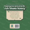 Book back cover promoting inspiring true stories from Islamic history, Mishkat Publications, green design.