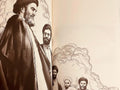 Illustration of Shia Islamic scholars in traditional religious attire with cloudy background