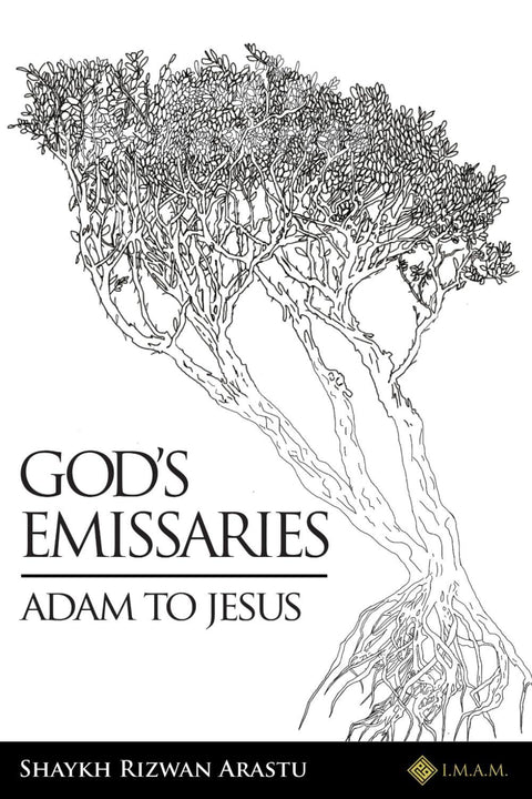 Book cover for 'God’s Emissaries Adam to Jesus' featuring a detailed tree illustration, Islamic studies literature.