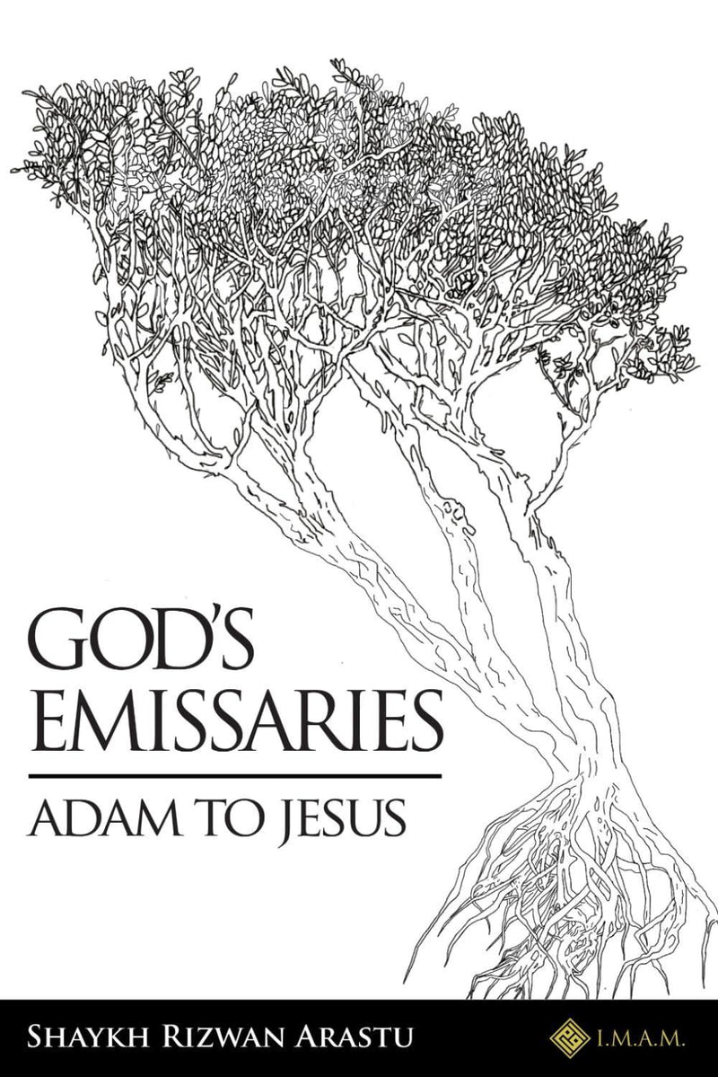 Book cover for 'God’s Emissaries Adam to Jesus' featuring a detailed tree illustration, Islamic studies literature.
