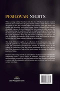 Back cover of Peshawar Nights book featuring summary of Shia Islamic discussions and scholarship.