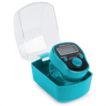 Digital tally counter in a turquoise case with clear lid for Islamic prayer counting