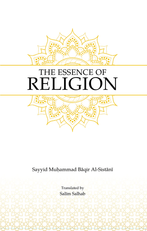 Book cover for The Essence of Religion with gold Islamic geometric design and author names.