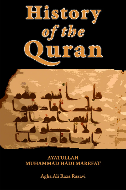 History of the Quran book cover with ancient Arabic manuscript and Islamic literature keywords