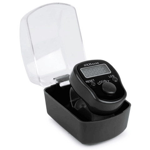 Digital finger tally counter with display and adjustable band for prayer or meditation