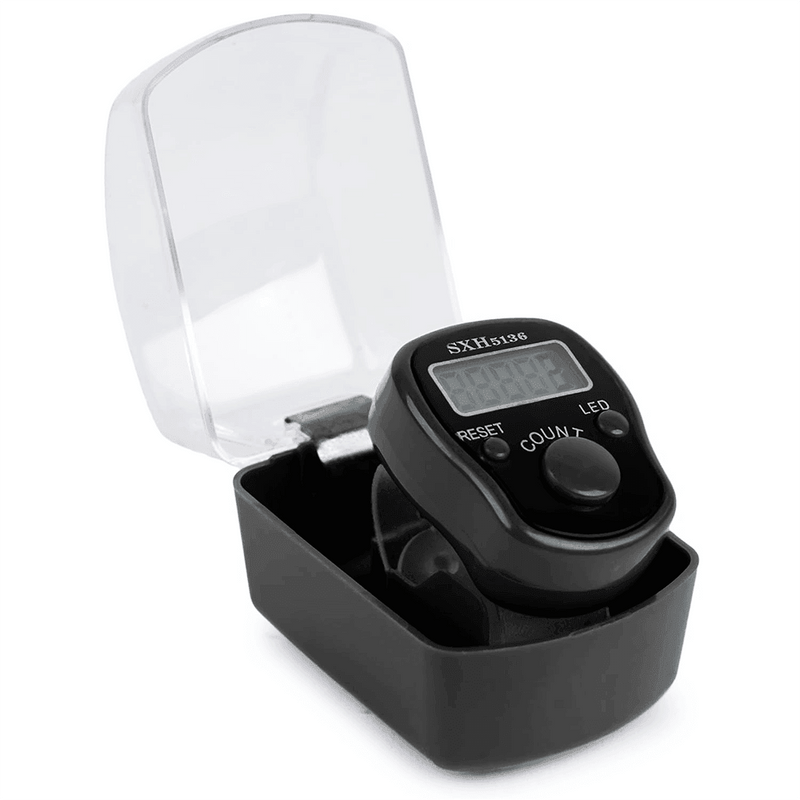 Digital finger tally counter with display and adjustable band for prayer or meditation